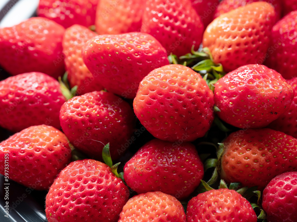close up of fresh strawberries close up of fresh strawberries
