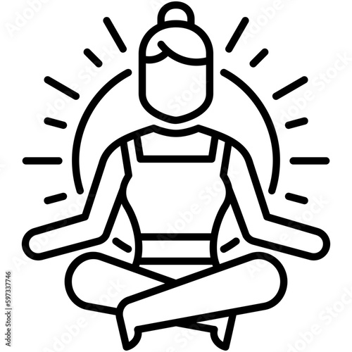 Yoga Icon. Meditating Energy Symbol. Line Icon Vector Stock