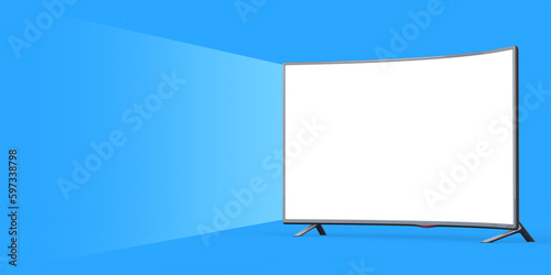 Modern Curved Led or LCD TV Screen Mockup with Blank Space for Your Design in Shape of Watch Screen Light. 3d Rendering photo