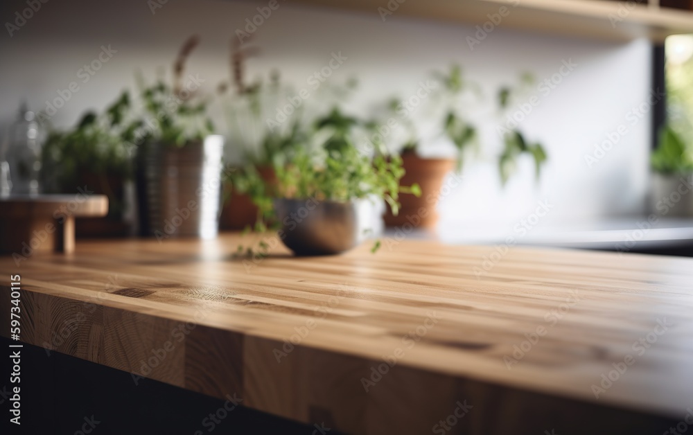 Kitchen background with counter top view, generative ai