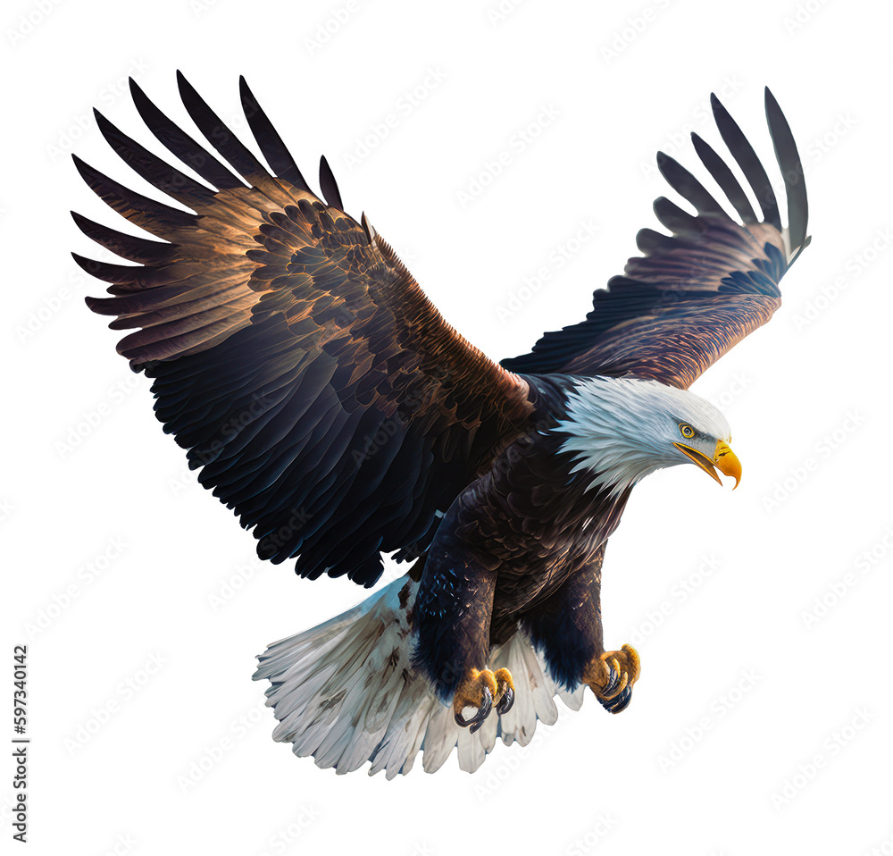 Obraz premium Bald eagle flying isolated on transparent background png file