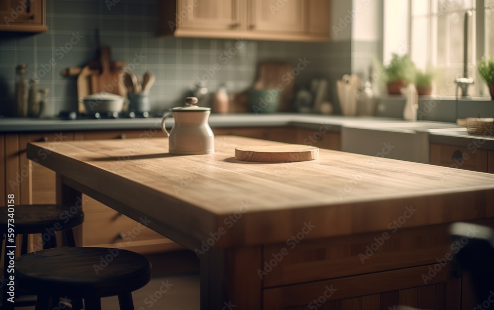 Kitchen background with counter top view, generative ai