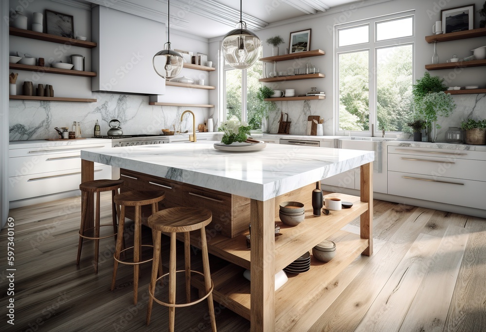 Kitchen background with counter top view, generative ai Kitchen background with counter top view, generative ai