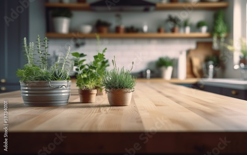 Kitchen background with counter top view, generative ai