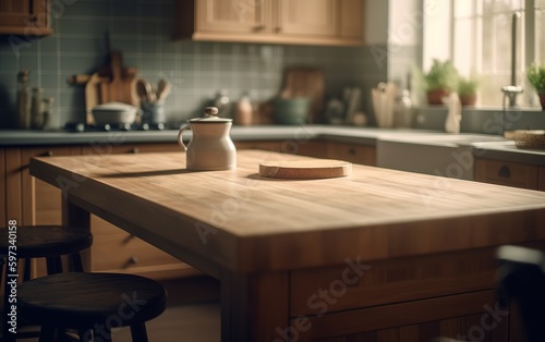 Kitchen background with counter top view  generative ai