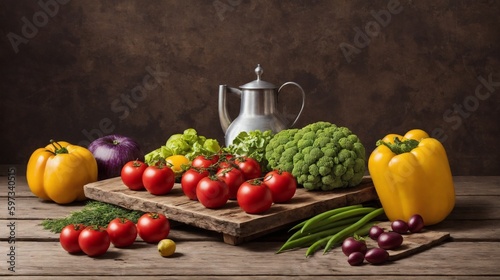 still life with vegetables and fruits (Generative AI)