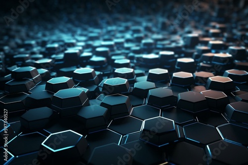 3D hexagonal abstract background for business or science concept. Generative AI © Ilya