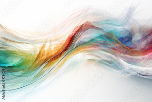 Digital illustration of abstract wave of color, abstract wave pattern, tendrils of color, wallpaper or design element, isolated on white background. Made in part with generative ai. 