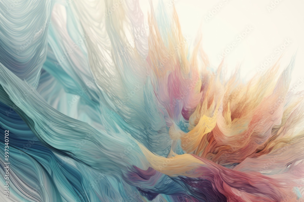 Fototapeta premium Digital illustration of abstract wave of color, abstract wave pattern, tendrils of color, wallpaper or design element, isolated on white background. Made in part with generative ai.