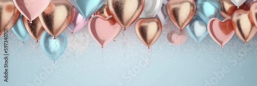 Heart shape balloon luxury glitter background, wedding backdrop banner, wallpaper, Generative AI