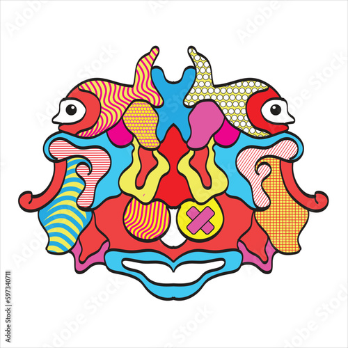 Fish Doodle Red Bright Colorful artwork