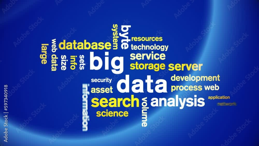 4k Big Data Animated Tag Word Cloud;Text Design big data Animation typography seamless loop.