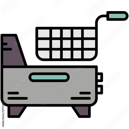 Deep fryer Icon. Potato Basket Symbol. Line Filled Icon Vector Stock