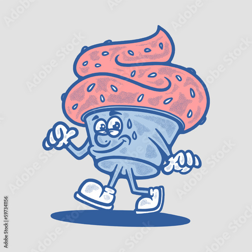 Hand drawn cake retro vector character illustration
