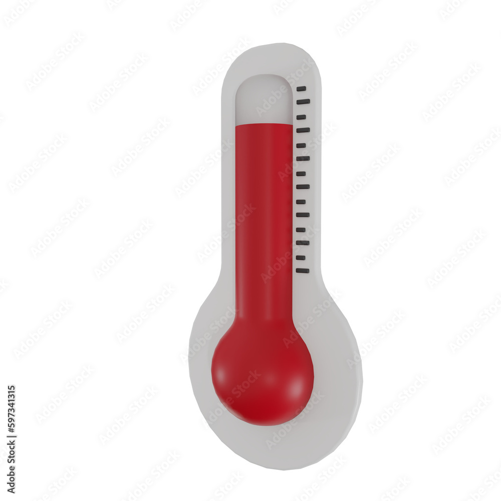 Thermometer 3D render illustration icon. Red thermometers measuring heat temperature.