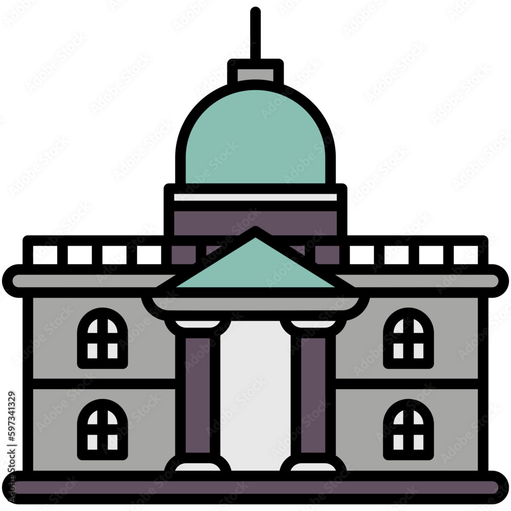 Palace Icon. City Building Symbol. Line Filled Icon Vector Stock