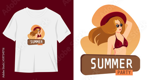 T-shirt summer party with red bikini girl retro