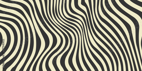 Stylized zebra pattern. Abstract wavy fluid stripes and stains background. Retro monochrome texture in 60s or 70s style. Liquid hippie wallpaper for cover  poster  flyer  banner. Vector