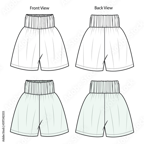 Ladies high waist shorts technical flat sketch vector template