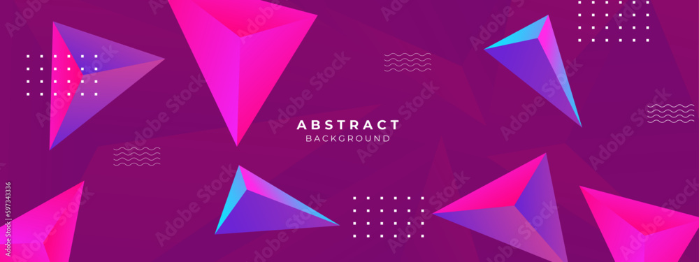 Modern colorful blue abstract geometric banner background. Tech banner with square, triangle, circle, and geometric shapes. Vector abstract graphic design banner pattern background template.