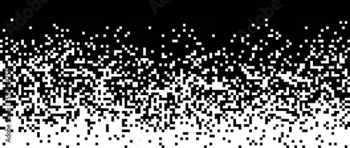 Pixelated halftone gradient noise. black and white fading pixel texture. Dissolving wallpaper. Vector background