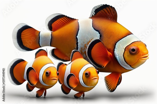 clown fish family isolated on white background, generative ai