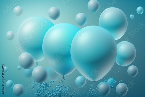pastel blue balloons isolated on pastel background for birthday decoration and anniversary banner, created with Generative Ai Technology