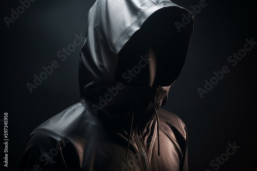 Sleek black hooded sports jacket with clasp on white background. Hoodie mockup. Generative AI
