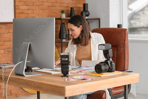 Female photographer working...