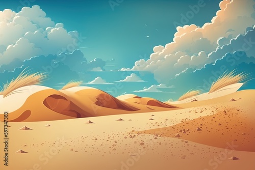 A desert scene with clouds and sand dunes, created with Generative Ai Technology
