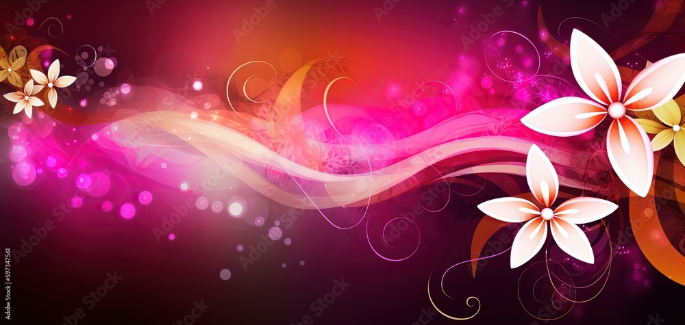 abstract background banner, pink flowers gradient color with bokeh glitter glow light, flora flower light trail, Generative Ai abstract background banner, pink flowers gradient color with bokeh glitter glow light, flora flower light trail, Generative Ai