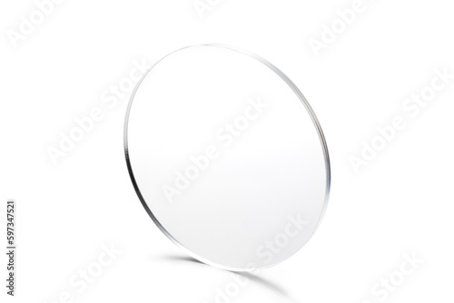 blank round acrylic block isolated on white background photo