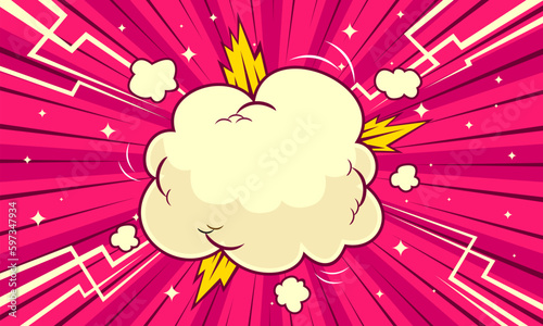 Comic cloud cartoon pink background with thunder