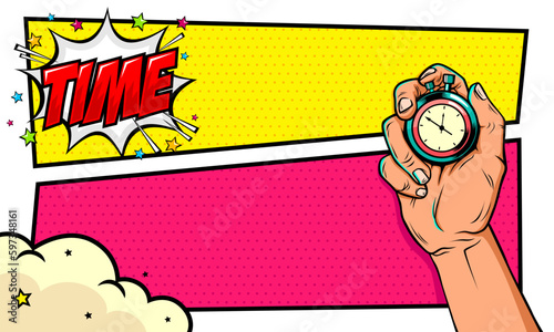 Colorful page background with hand hold stopwatch illustration