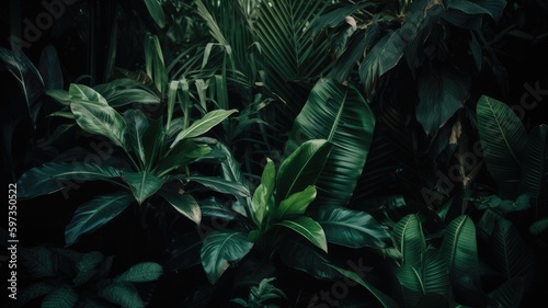 green lush tropical leaves , nature background , Generative AI © Now