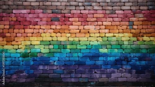 rainbow brick wall background , Generative AI