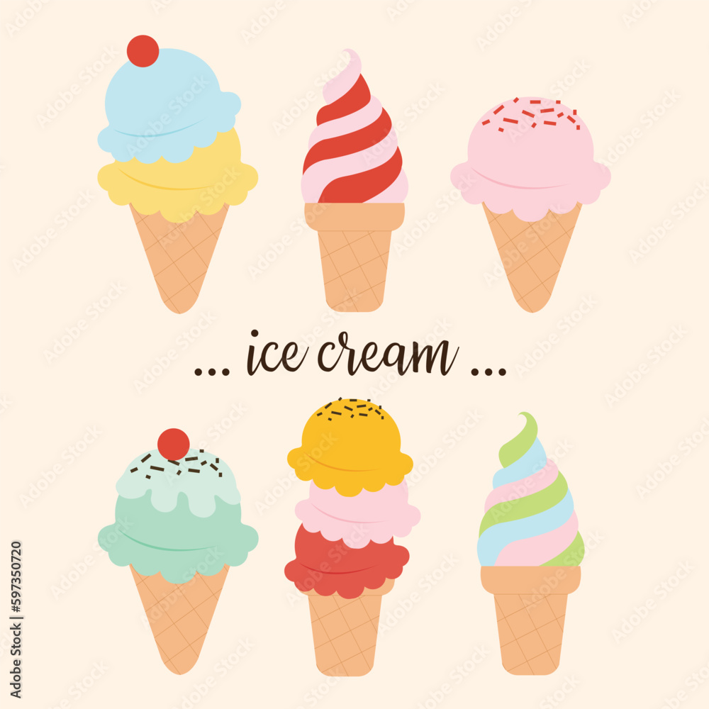 Collection ice cream illustrations isolated Collection ice cream illustrations isolated