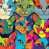 Flat ornament in the form of cute multi-colored cats. For your design.
