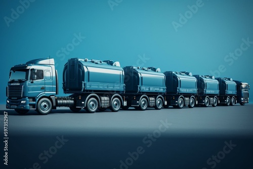 Large blue freight vehicles on a plain background. Generative AI