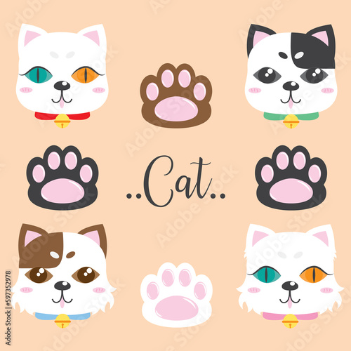 Cats face. Cute cat characters faces  Animals set