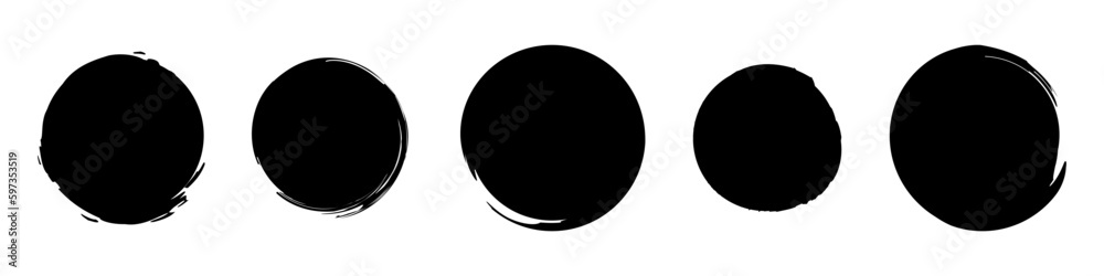 Black grunge round shapes. Brush strokes frames elements, frames for design. Vector isolated on white background. Black grunge round shapes. Brush strokes frames elements, frames for design. Vector isolated on white background.