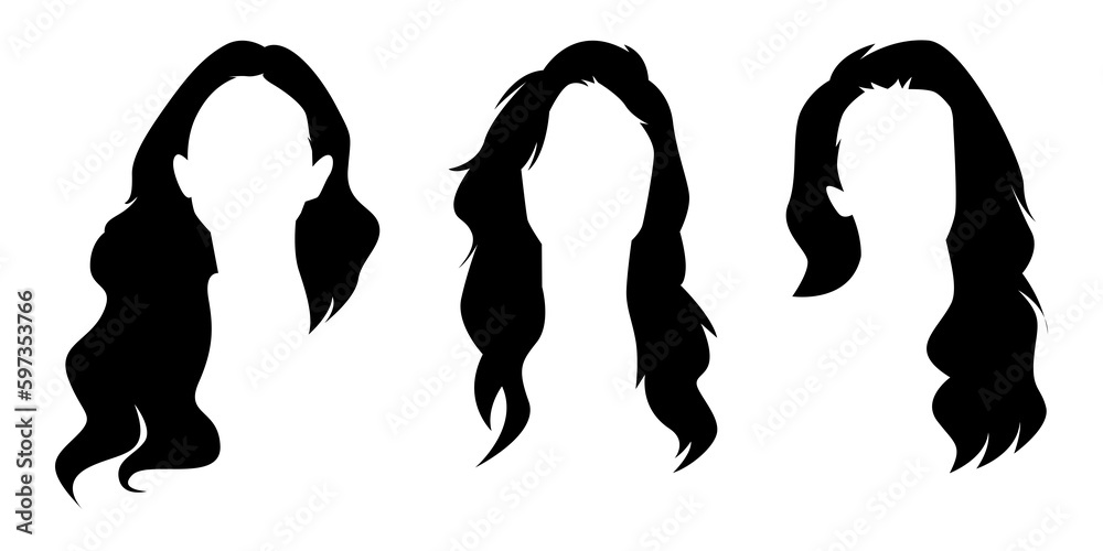 set silhouette of female long hairstyle. vector illustration.