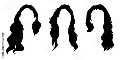 set silhouette of female long hairstyle. vector illustration.