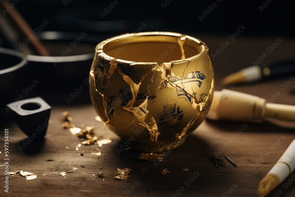 Artwork depicting kintsugi, the Japanese art of repairing broken