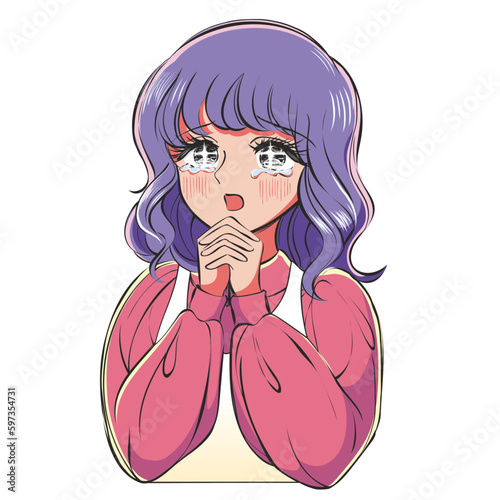 ファンシー80s少女まんがベクターイラスト・感激する女の子