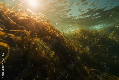 Sunlit kelp and seaweeds in Eastern Atlantic, Galicia. Generative AI