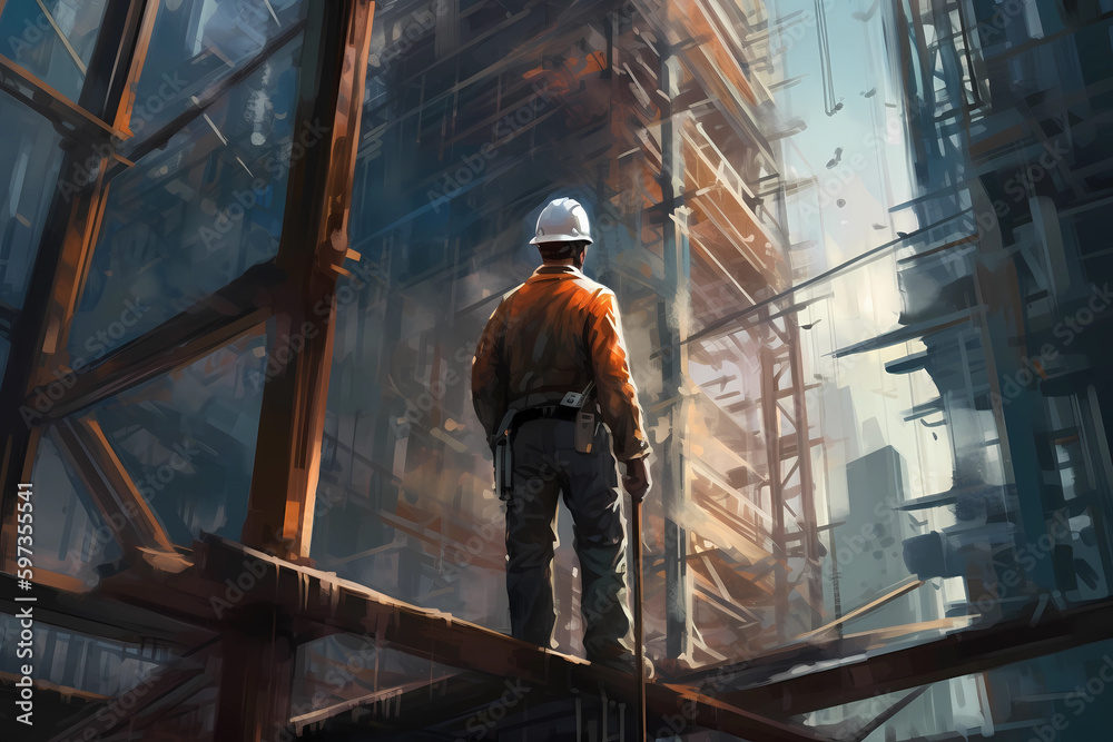 a police officer patrolling a lively city street at night. digital art illustrationnight. generative AI a police officer patrolling a lively city street at night. digital art illustrationnight. generative AI