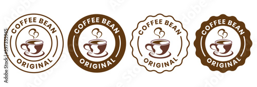 Coffee shop logo. retro badge coffee bean and leaf branch with mountain natural icon line stamp logo vector design in vintage hipster modern style, premium coffee shop bar brand symbol icon