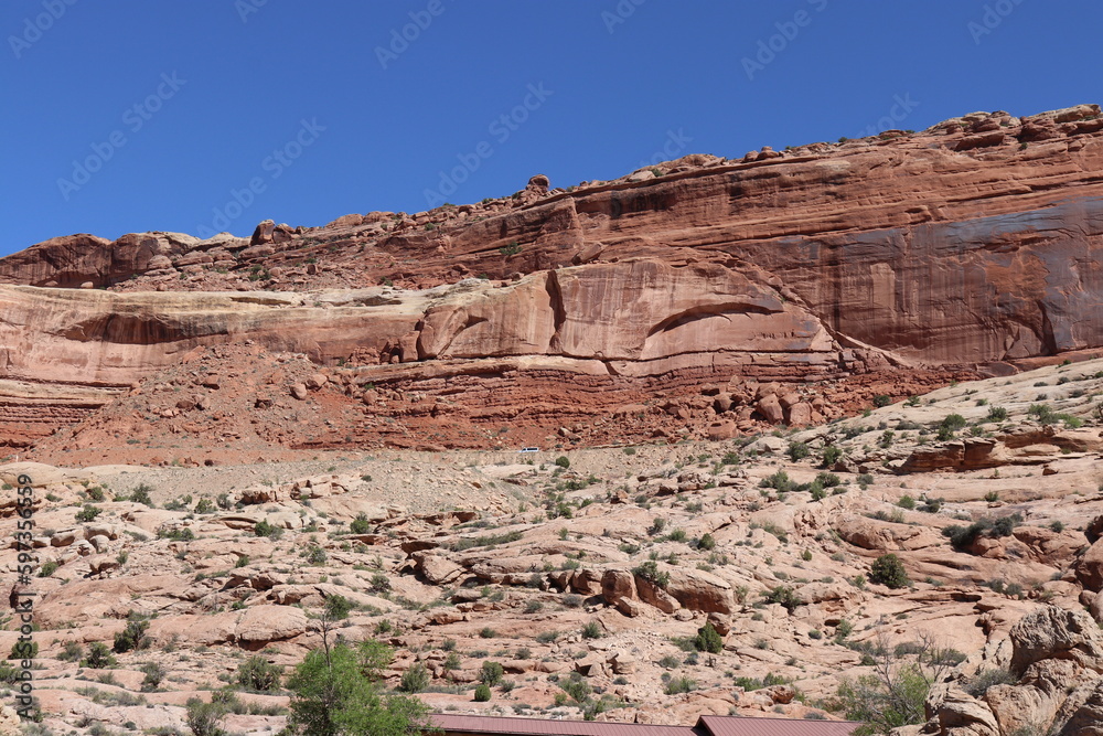 This beautiful red rock desert canyon is located at the Arches National Park, Moab Utah. 