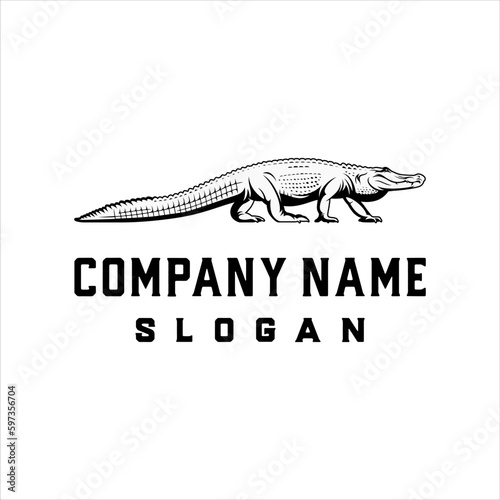 Alligator walking logo in classic and masculine style design